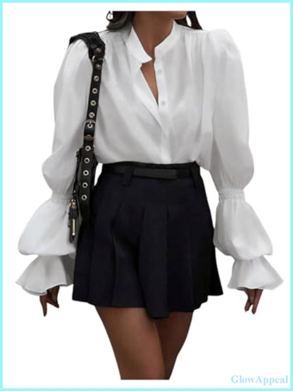 Women's Vintage Puff Sleeve Button Down Shirt Loose Fit Blouse